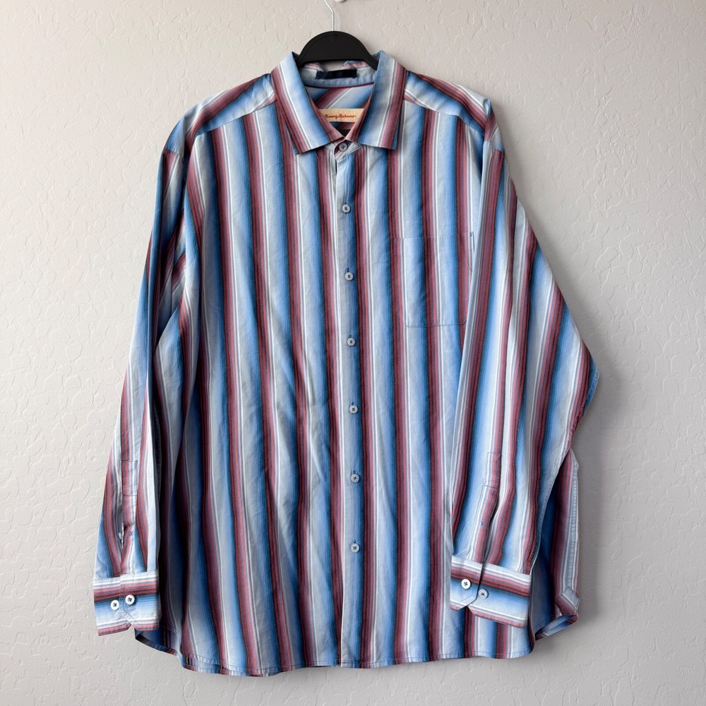 Tommy Bahama Button Down Shirt Striped Silk Blend Long Sleeve XLX